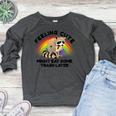 Raccoon Pocket Women's Crewneck Raglan Sweatshirt - Cute & Casual Heather Dark Gray