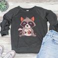Raccoon With Cookie - Women's Raglan Sweatshirt - Cozy Gift Heather Dark Gray
