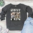 Retro Raccoon Women’s Raglan Sweatshirt – Summer Fun Vibes Heather Dark Gray