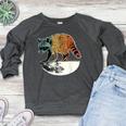 Retro Trashpanda On The Half Moon Vintage Raccoon Women's Crewneck Raglan Sweatshirt  Heather Dark Gray