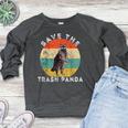 Save The Trash Panda Raccoon Animal Retro Vintage Sunset Women's Crewneck Raglan Sweatshirt  Heather Dark Gray