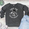 Save The Trash Pandas Raccoon Animal Lover Women's Crewneck Raglan Sweatshirt  Heather Dark Gray