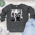 Scared Raccoon & Sasquatch Print Women's Crewneck Raglan Sweatshirt Heather Dark Gray