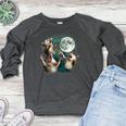 Three Possum Moon 3 Opossum Weird Cursed Meme Women's Crewneck Raglan Sweatshirt  Heather Dark Gray