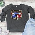 USA Patriotic Raccoon Shirt July 4th T-Shirt Trash Panda Women's Crewneck Raglan Sweatshirt  Heather Dark Gray