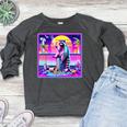 Vaporwave Raccoon Retrowave Synthwave Raccoon Meme Women's Crewneck Raglan Sweatshirt  Heather Dark Gray