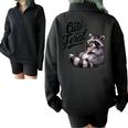 Cute Panda Raccoon Half Zip Oversized Sweatshirt - Fun Costume Wear Black