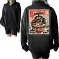 Raccoon Anime Oversized Half Zip Sweatshirt - Japanese Ramen Theme Black