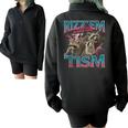 Rizz Em With The Tism Meme Autism Autistic Raccoon Half Zip Oversized Sweatshirt Black
