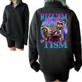 Rizz Em With The Tism Retro Raccoon Meme Half Zip Oversized Sweatshirt Black
