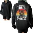 Vintage Retro Save The Trash Pandas Raccoon Half Zip Oversized Sweatshirt Black