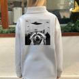 Alien UFO Raccoon Half-Zip Oversized Sweatshirt - Unisex Fun Animal Theme Grey