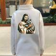 Jesus Hugging Raccoon Vintage Sweatshirt | Cozy Oversized Half-Zip Grey
