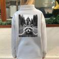 Raccoon Bigfoot Sweatshirt - Scared Selfie Design, Cozy Half Zip Grey