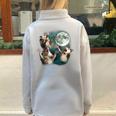 Three Possum Moon Oversized Half-Zip Sweatshirt - Quirky Meme Inspired Grey