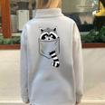 Trash Panda Raccoon Sweatshirt - Blue Cartoon Pocket Pullover Grey