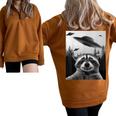 Oversized Half Zip Sweatshirt - Alien UFO Raccoon Theme Brown