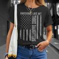 Awesome Like My Three Daughters Fathers Day Us American Flag T-Shirt Gifts for Her