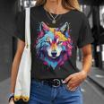Colorido Lobo Arte Amante Lobos Espíritu Animal Multicolor Arte Sin Mangas Camiseta unisex Regalos para ella