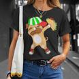 Damen Puppy Dabbing Mexican Taco Food Cute Dog Bulldog Mit-Ausschnitt T-Shirt Geschenke für Sie
