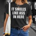Huele A Culo Aquí Divertido Apestoso Camiseta unisex Regalos para ella