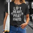 Lift Heavy Pray Hard Jesus Gym Weightlifter Deadlift T-Shirt Gifts for Her
