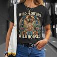 Retro Southern Sunset Cowgirl Wild Flowers Wild Horses T-Shirt Gifts for Her