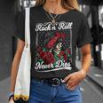 Rock N Roll Never Dies Rockabilly Girl Skull Tattoo Pin-Up T-Shirt Geschenke für Sie