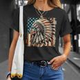Vintage Native American Indian Chief American Usa Flag T-Shirt Gifts for Her