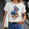 Children's Colourful Horse In Gallop Cute Horses Girls Stable And Riding Blue T-Shirt Geschenke für Sie