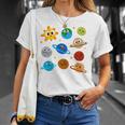 Divertido Pijama Del Sistema Solar De Astronauta Del Mundo Manga Larga Camiseta unisex Regalos para ella