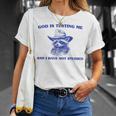 God Is Testing Me Raccoon T-Shirt | Fun Unisex Tee Gifts for Her