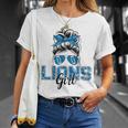 Lions Girl Messy Bun Sports Fan Team T-Shirt Gifts for Her