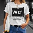 Science Witz Periodic Table Is The Element Of Surprise Wtf Gray T-Shirt Geschenke für Sie