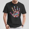Flaggen Der Welt Handprint Travel Anti Racism T-Shirt Lustige Geschenke