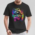 Future Raccoon Dj Retro Party Dj Badger Synthwave T-Shirt Lustige Geschenke