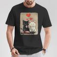 Kawaii Cat Couple Valentines Day Anime Cat Couple Heart Cat T-Shirt Funny Gifts