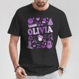Olivia First Name I Love Olivia Girl Groovy 80'S Vintage T-Shirt Personalized Gifts