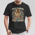 Retro Southern Sunset Cowgirl Wild Flowers Wild Horses T-Shirt Funny Gifts