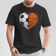 Soccer Basketball Ball Heart Sports Lover Valentines Day T-Shirt Personalized Gifts