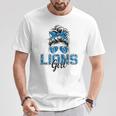 Lions Girl Messy Bun Sports Fan Team T-Shirt Personalized Gifts
