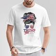 Trump Girl No Apologies Messy Bun Trump 2024 Bandera Estadounidense Camiseta unisex Regalos divertidos