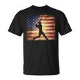 American Flag Baseball Player Bat Fan Catcher Pitcher USA T-Shirt