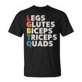 Lgbtq Lats Glutes Biceps Tríceps Quads Gym Levantamiento Pesas Camiseta unisex