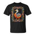 Pato Colorido Arte Flores Gráfico Animal Motivo Pato Camiseta unisex