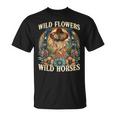 Retro Southern Sunset Cowgirl Wild Flowers Wild Horses T-Shirt