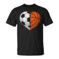 Soccer Basketball Ball Heart Sports Lover Valentines Day T-Shirt