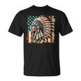 Vintage Native American Indian Chief American Usa Flag T-Shirt