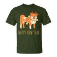 Happy Shiba Dog Celebrates New Year's Eve In Christmas Lights T-Shirt