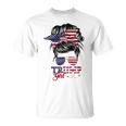 Trump Girl No Apologies Messy Bun Trump 2024 Bandera Estadounidense Camiseta unisex